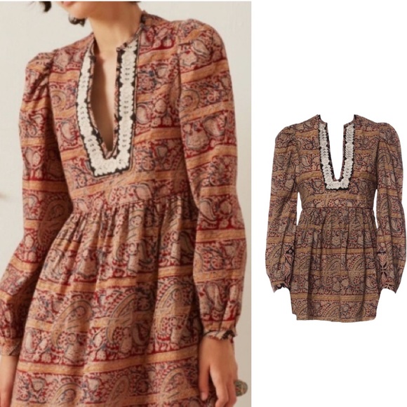 Alix of Bohemia Dresses & Skirts - Alix of Bohemia Long Sleeve Paisley Mini Dress Tunic with contrasting border